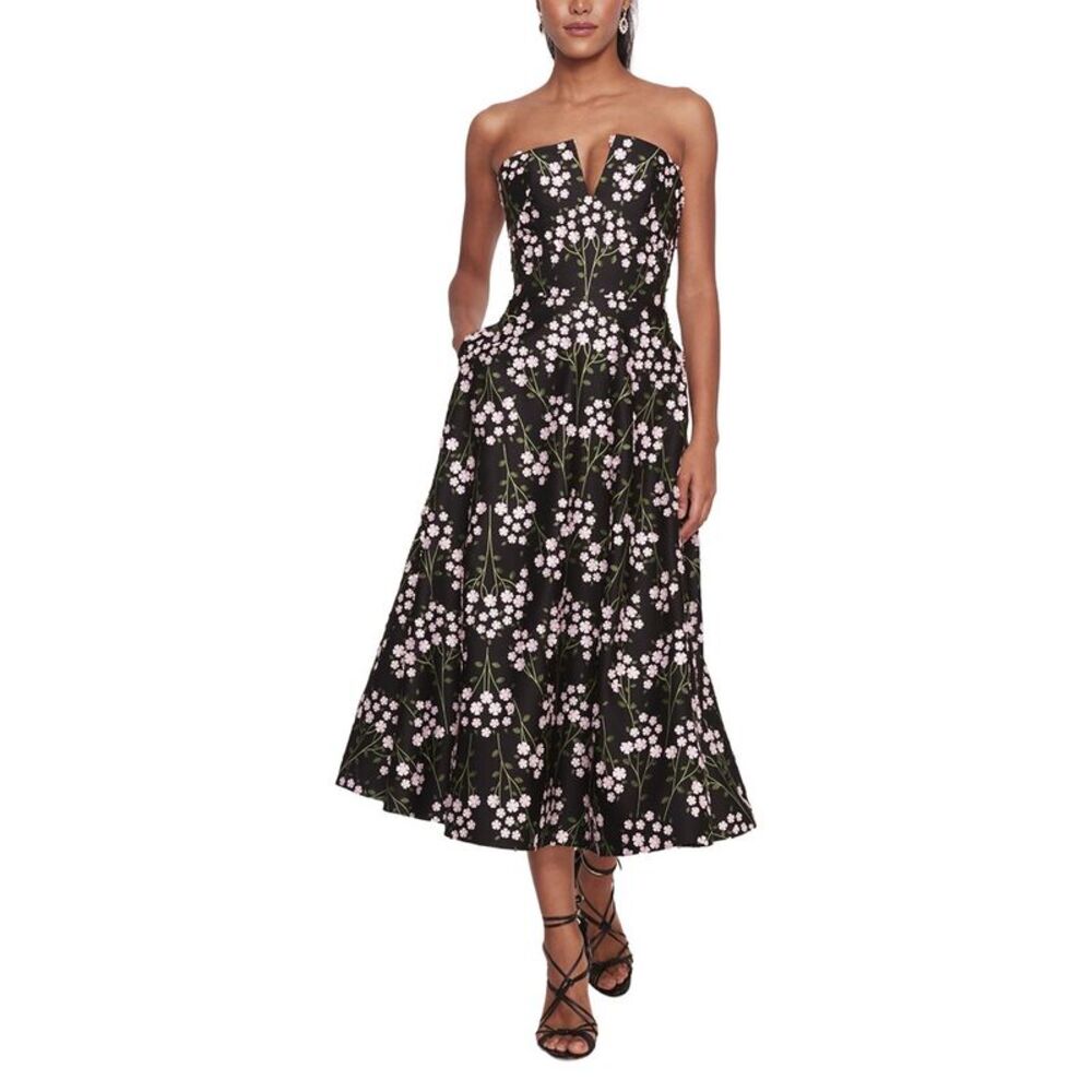 Marchesa Notte Womens Midi Dress, Black